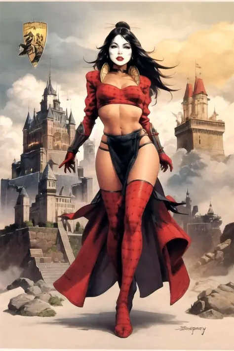 masterpiece, best quality, high quality, highres, straight-on, looking at viewer, upper body, solo,
1girl,  
ARTSTYLE_kenkellyfantasyart_ownwaifu, www.ownwaifu.com,
long hair, brown hair, lips, breasts, brown eyes, flower, jewelry, dress, eye focus, castle_grayskull, barbarian, warrior,  scenery, ornate, 
<lora:ARTSTYLE_kenkellyfantasyart_ownwaifu-15:0.7> 
CARTOON_Shi_Crusade_ownwaifu, www.ownwaifu.com, 
black hair, long hair, breasts, makeup, lipstick, colored skin, choker, lips, medium breasts, green eyes, red lips, hair ornament, white skin, facepaint, very long hair, eyelashes, curvy, narrow waist, toned, thighs, 
thighhighs, gloves, armor, red legwear, crop top, fishnets, red thighhighs, jewelry, tattoo, japanese armor, midriff, 
<lora:CARTOON_Shi_Crusade_ownwaifu-15:0.8>