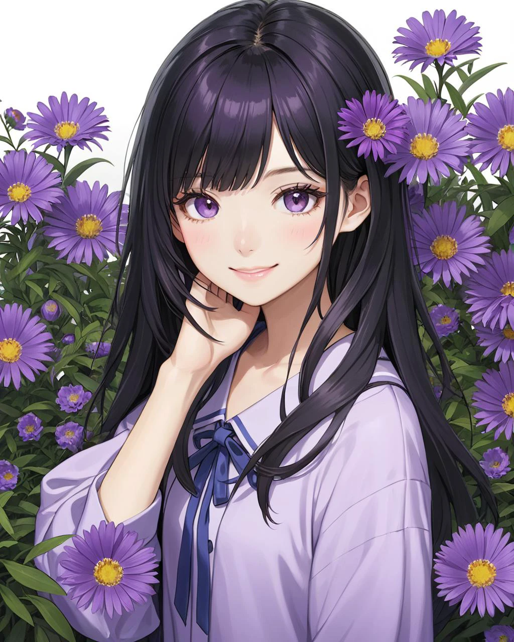 bangs, (sharpening, sharpening face):1.3, 1girl, solo, face viewer, looking at viewer, full body, no nipples, makeup, long hair, realistic, (masterpiece:1.2, best quality, absurd res, ultra detailed), (seductive smile):0.2, black hair,
<lora:Purple Dom SDXL-0.1:1>flower,purple flower,