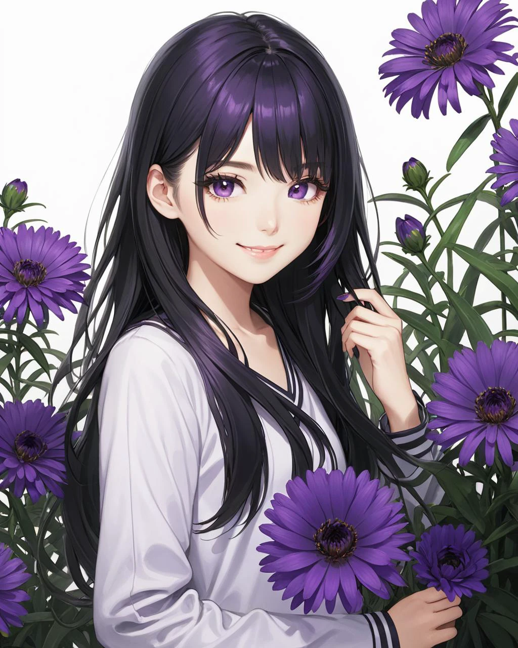 bangs, (sharpening, sharpening face):1.3, 1girl, solo, face viewer, looking at viewer, full body, no nipples, makeup, long hair, realistic, (masterpiece:1.2, best quality, absurd res, ultra detailed), (seductive smile):0.2, black hair,
<lora:Purple Dom SDXL-0.1:1>flower,purple flower,