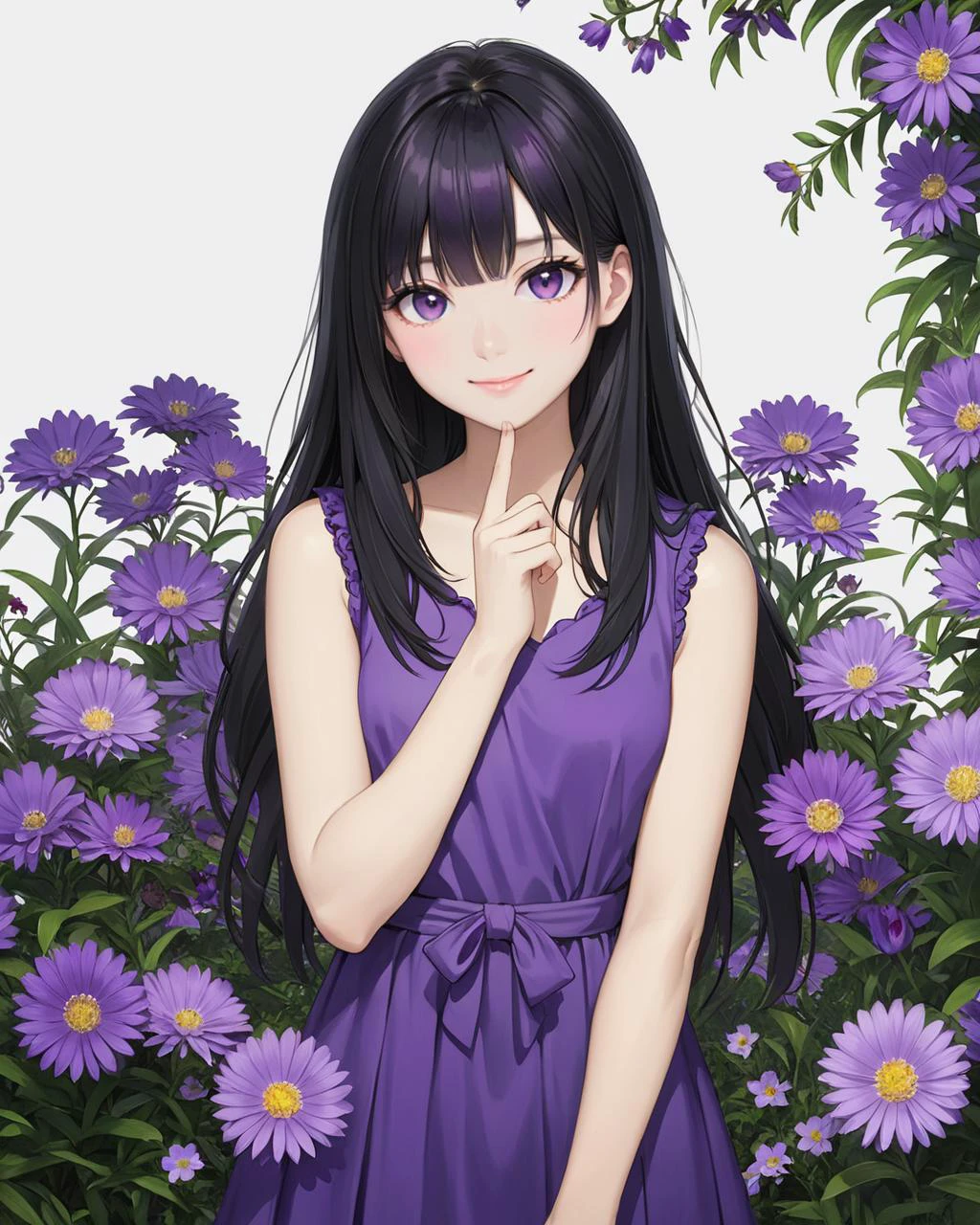 bangs, (sharpening, sharpening face):1.3, 1girl, solo, face viewer, looking at viewer, full body, no nipples, makeup, long hair, realistic, (masterpiece:1.2, best quality, absurd res, ultra detailed), (seductive smile):0.2, black hair,
<lora:Purple Dom SDXL-0.1:1>flower,purple flower,