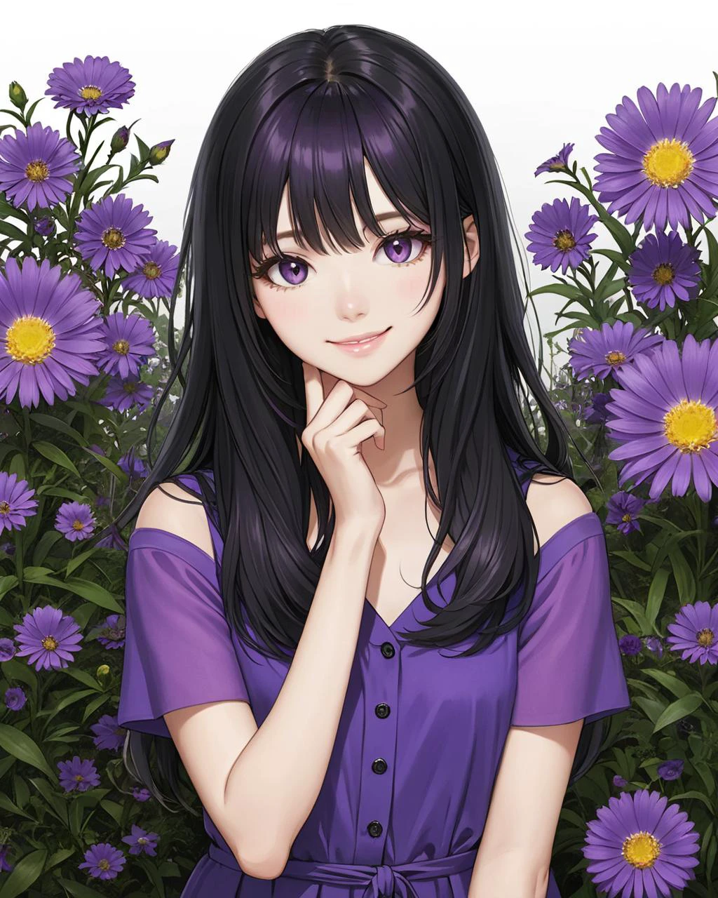bangs, (sharpening, sharpening face):1.3, 1girl, solo, face viewer, looking at viewer, full body, no nipples, makeup, long hair, realistic, (masterpiece:1.2, best quality, absurd res, ultra detailed), (seductive smile):0.2, black hair,
<lora:Purple Dom SDXL-0.1:1>flower,purple flower,