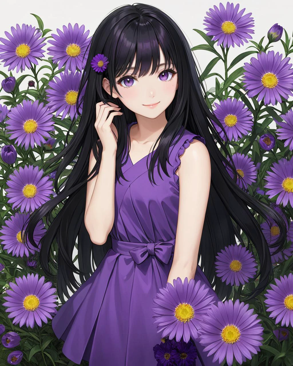 bangs, (sharpening, sharpening face):1.3, 1girl, solo, face viewer, looking at viewer, full body, no nipples, makeup, long hair, realistic, (masterpiece:1.2, best quality, absurd res, ultra detailed), (seductive smile):0.2, black hair,
<lora:Purple Dom SDXL-0.1:1>flower,purple flower,
