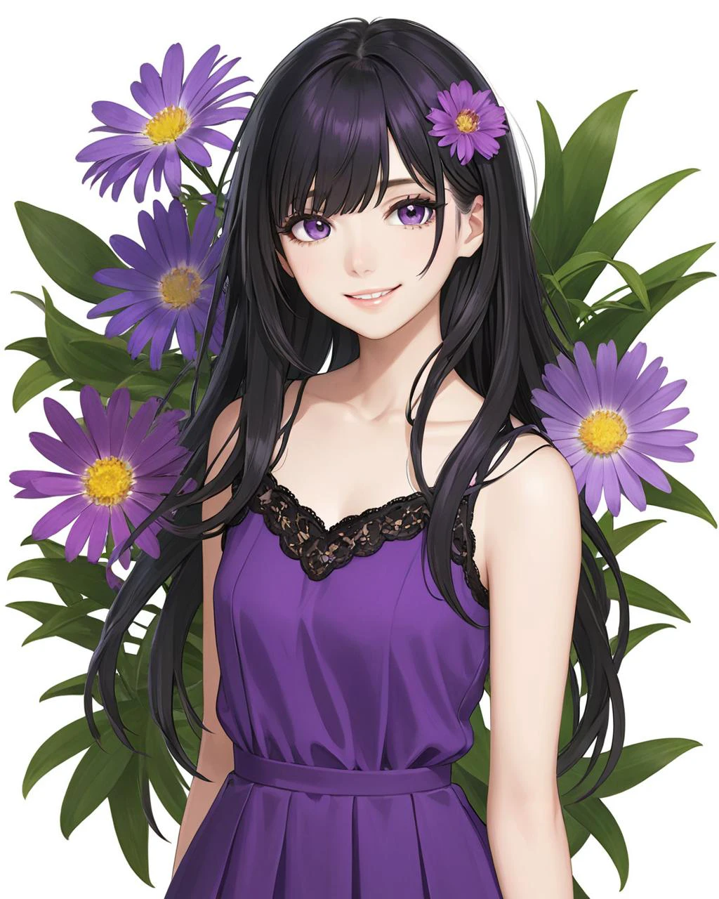 bangs, (sharpening, sharpening face):1.3, 1girl, solo, face viewer, looking at viewer, full body, no nipples, makeup, long hair, realistic, (masterpiece:1.2, best quality, absurd res, ultra detailed), (seductive smile):0.2, black hair,
<lora:Purple Dom SDXL-0.1:1>flower,purple flower,
