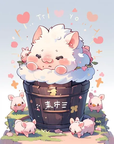 Best quality, (masterpiece:1.1576), (high resolusion:1.2155), (illustration:1.05) (ultra detailed 8k art:1.05), kawaii, (fluffy), cute, (micro pigs:1) , deformation, multiple Kawaii pigs,  lots of micro sized pigs,  fantasy,Thank you!,â¤