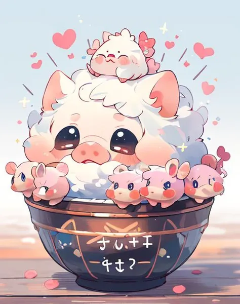 Best quality, (masterpiece:1.1576), (high resolusion:1.2155), (illustration:1.05) (ultra detailed 8k art:1.05), kawaii, (fluffy), cute, (micro pigs:1) , deformation, multiple Kawaii pigs, lots of micro sized pigs, fantasy,Thank you!,â¤