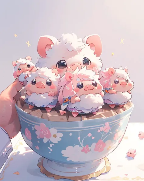 Best quality, (masterpiece:1.1576), (high resolusion:1.2155), (ultra detailed 8k art:1.05), kawaii, (fluffy:1.4), cute, (micro pigs:1) , deformation, multiple Kawaii pigs,  lots of micro sized pigs