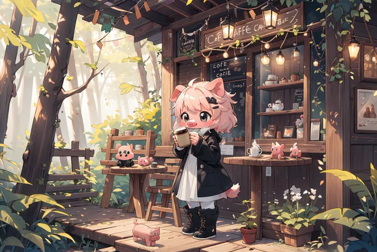 cute chibi girl, cafe background, girl beautiful, chibi, cute, 4k, 4K rendering