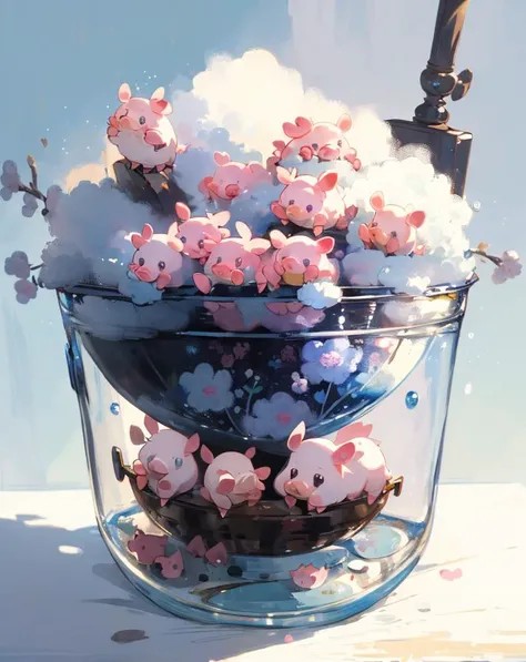 Best quality, (masterpiece:1.1576), (high resolusion:1.2155), (illustration:1.05) (ultra detailed 8k art:1.05), kawaii, (fluffy), cute, (micro pigs:1) , deformation, multiple Kawaii pigs, lots of micro sized pigs