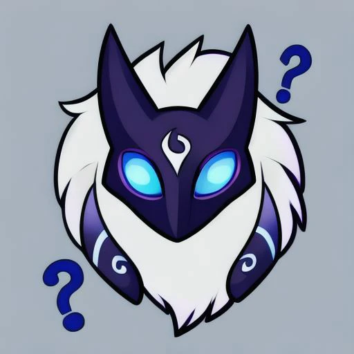 fantasy concept art Kindred face, mask, lamb, question mark, chibi, cell shaded, twitch emoji