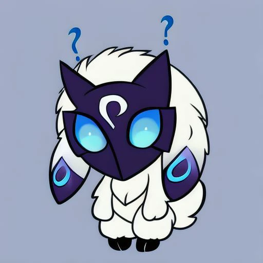 fantasy concept art Kindred face, mask, lamb, question mark, chibi, cell shaaded