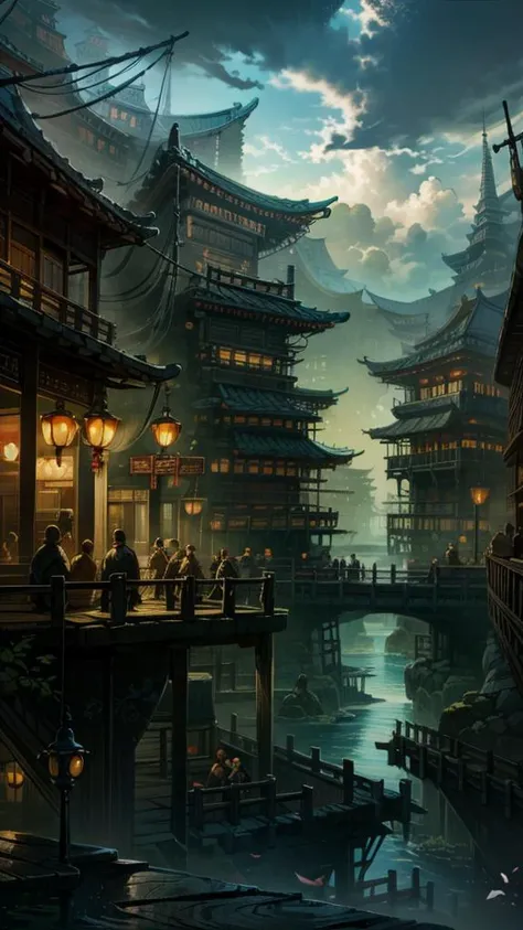 extremely detailed, 8k, wallpaper,masterpiece, best quality, ultra-detailed, bilgewater,(chinese architecture) , <lora:Bilgewater:0.8> , <lora:add_detail:0.6>