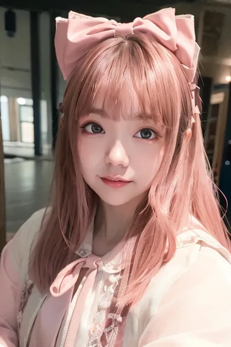 masterpiece, best quality,<lora:jiner:0.8>,1girl, solo, realistic, looking at viewer, long hair, lips, bangs, outdoors, closed mouth, (upper body),portrait,
<lora:JiaranDianaLoraASOUL_v20SingleCostume:0.5>,jiaran, (official dress:1.4), brown hair, (pink hair bow:1.2), jacket, neckerchief
