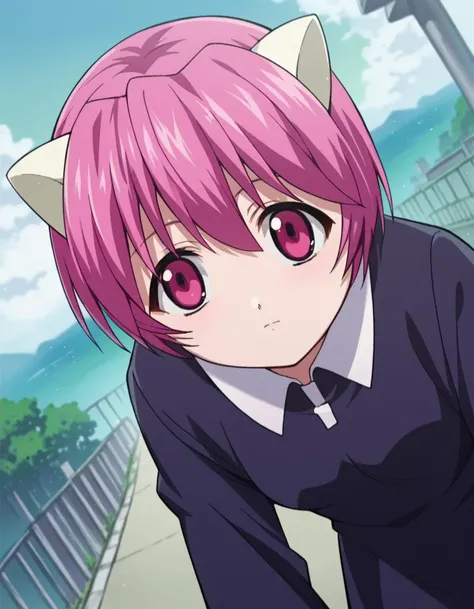 score_9, score_8_up, score_7_up, source_anime,
elfenliednana, <lora:elfen-lied-nana-ponyxl-lora-nochekaiser:1>
nana, short hair, pink hair, pink eyes, horns,
long sleeves, dress,
outdoors, cityscape, bent over,
looking at viewer, dutch angle, cowboy shot,