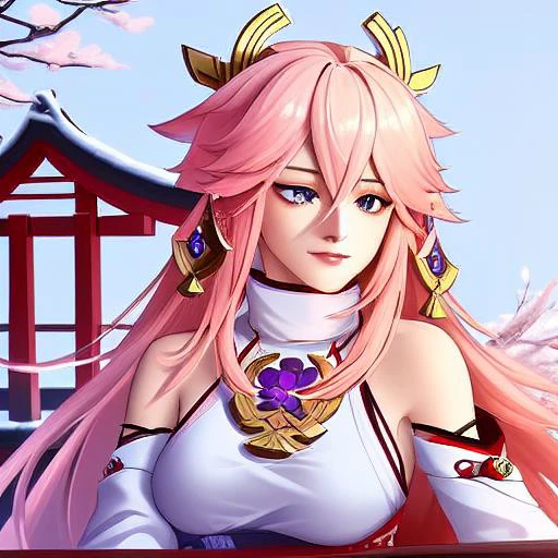 yae miko from genshin impact,anime,(8k,ultra realstic,hyper realism,realistic),at hill