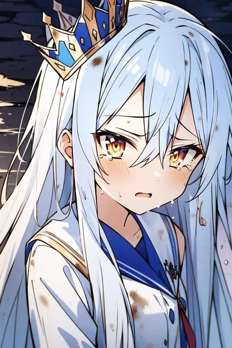 (masterpiece, best quality), intricate details,
1girl, <lora:ShiroNGNL:0.8> ShiroNGNL, white hair, crown, yellow eyes,
<lora:dirty_v0.1:0.8> dirty, crying, mud,