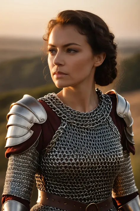 cinematic film still, (masterpiece), (extremely intricate:1.3), (realistic), portrait of jennifer walters, the most beautiful in the world, (medieval armor), metal reflections, upper body, outdoors, intense sunlight, far away castle, professional photograph of a stunning woman detailed, sharp focus, dramatic, award winning, cinematic lighting, , volumetrics dtx, (film grain, blurry background, blurry foreground, bokeh, depth of field, sunset,interaction, Perfectchainmail <lora:She_Hulk:0.8>