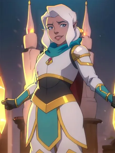 Pike trickfoot, smiling at viewer, standing in fantasy town, (8k, RAW photo, best quality, masterpiece:1.2),ultra-detailed, (high detailed skin:1.2), 8k uhd, dslr, soft lighting, high quality, <lora:Pike_Trickfoot_Vox_Machina_animated_v1:0.8>