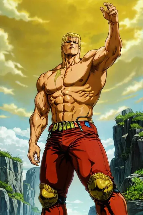 <lora:#0009Hraoh:1>,raoh,topless,fighting_stance,