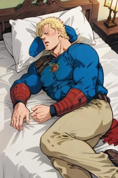raoh,1boy,<lora:0009Hraoh:1>,<lora:SleePeace2:1>,sleepeace,bedroom,futon,pillow,stuffed_animal,