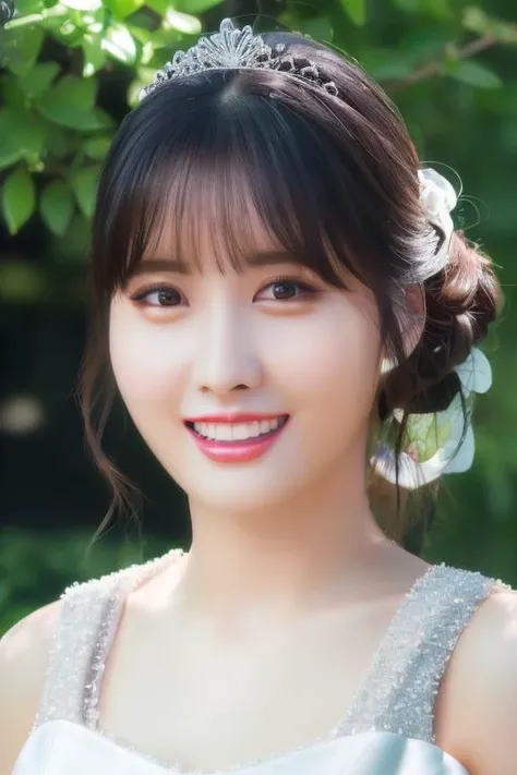 <lora:twiceMomoV1:1>,Momo,Eunha(close-up photo:1.2),(pov:1.1),korean, woman, complex 3d render ultra detailed, portrait of beautiful woman, smile, moody portrait, striking features, beauty, intricate details, dramatic composition, tension, contrast, texture, realism, high-quality rendering, stunning art, high quality, film grain, Fujifilm XT3,swirly bokeh,(realistic, photo-realistic:1.4),RAW photo,physically-based rendering,(looking at viewer:1.4),(8k, best quality, masterpiece:1.2),(full body shot:1.1),octane render,extremely detailed CG, unity 8k wallpaper,in forest,(studio soft light,sunlight:1.1),standing,(a girl is wearing wedding dress:1.5),hyper realistic detail shiny skin,ultra detailed,(ultra realistic:1.5),(intricate:1.2),(photorealistic:1.4),1girl,(skinny:1.3),detailed background