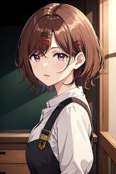 masterpiece, best quality, game cg, 1girl, solo, looking at viewer, upper body, , , , <lora:yuuki_cross:0.74>, yuuki_cross, brown hair, red eyes, , herald costume, feminist science fiction,
