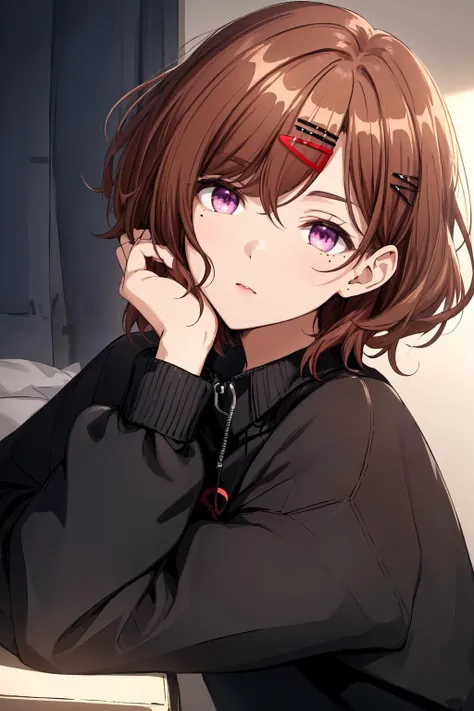 best quality,absurd res, 1girl,cinematic lighting,pantyhose, skirt, brown hair, mole under eye, mole, hair ornament, hairclip,short hair,, long sleeves, bangs, sweater, black sweater, purple eyes,
higuchi_madoka,simple white background,resting under their chin,cowboy shot
<lora:higuchi_madoka_V10:0.6>