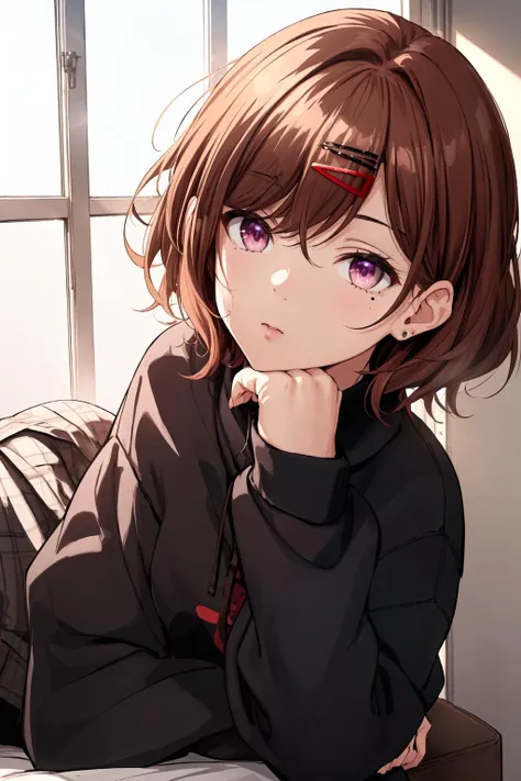 best quality,absurd res, 1girl,cinematic lighting,pantyhose, skirt, brown hair, mole under eye, mole, hair ornament, hairclip,short hair,, long sleeves, bangs, sweater, black sweater, purple eyes,
higuchi_madoka,simple white background,resting under their chin,cowboy shot
<lora:higuchi_madoka_V10:0.6>