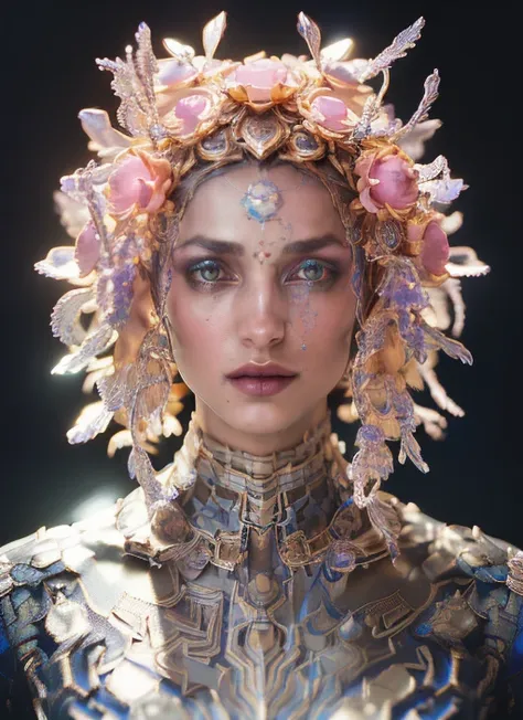 (chromaV5:1.2) (symmetry:1.1) (portrait of floral:1.05) a woman as a beautiful goddess, (assassins creed style:0.8), pink and gold and opal color scheme, beautiful intricate filegrid facepaint, intricate, elegant, highly detailed, digital painting, artstation, concept art, smooth, sharp focus, illustration, art by greg rutkowski and alphonse mucha, 8k