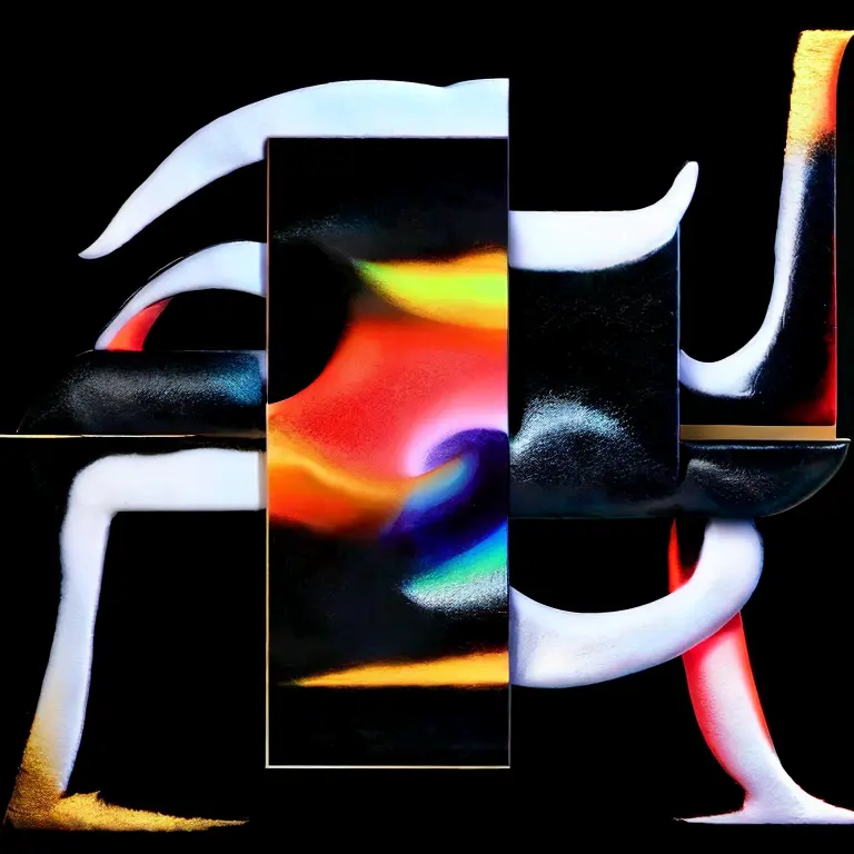 josephmelhuish, redshift, texture, fabric, poster, mustache, black, piece of art that challenges traditional notions of beauty, samurai, white on black, rgb split, abstract shape,bevel , chromatic, vivid, golden ratio, trending on artstation
