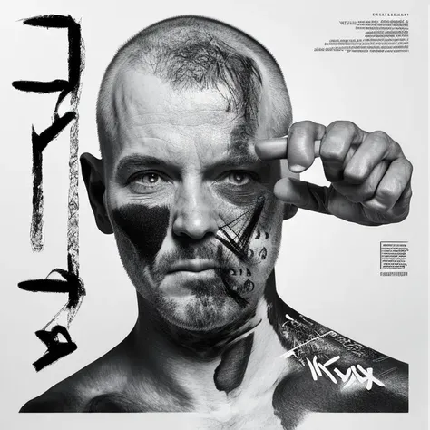 octane, triad, mockup, hand, face, Man, bw, portrait, scribbles, wiesboy,short hair ,