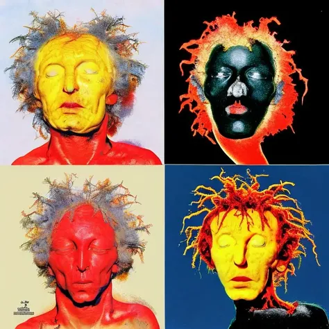heads, grid, rock, negative, red, plant, star, plain background, yellow, houdini,Substance painter ,