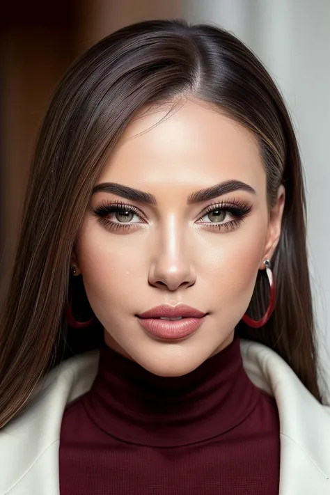photo of extremely sexy (ElaRum3y54aC3b3c103-420:0.99), a woman as a sexy Political Scientist, a model, modelshoot style, (extremely detailed CG unity 8k wallpaper), (long peachcoloured coat, winered turtleneck,), (makeup:1.1), ((walking model catwalk:1.3)),, ((fashion show:1.2)), (looking at viewer), (detailed pupils:1.3), (modern outfit:1.2), (closeup), (masterpiece:1.5) (photorealistic:1.1) (bokeh) (best quality) (detailed skin texture pores hairs:1.1) (intricate) (8k) (HDR) (wallpaper) (cinematic lighting) (sharp focus), eyeliner, painted lips, (earrings)