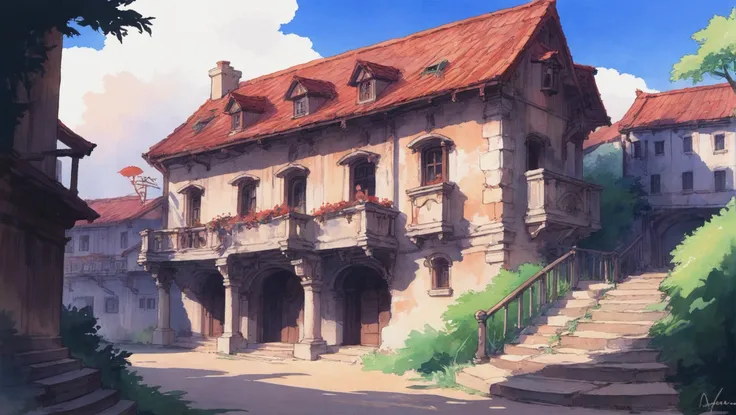 rough idyllic anime watercolor sketch, noon, architecture, "at the Mysterious maelstrom"<lora:EnvyStarlightAnimeWatercolor01:1><lora:EnvyStarlightAnime03:1><lora:EnvyStarlightIdyllicAnime01:1>