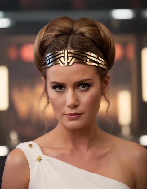 cinematic photo (full height:1.3), a spirited (((ohwx woman))) As Princess Leia from Star Wars. Standing firm against a backdrop of the Galactic Empire. Inspired by Krenz Cushart, neoism, kawacy, wlop, gits anime. Her iconic bun hairstyle representing her regal status and commitment to the Rebel Alliance. <lora:brie_lora_sdxl_v2-000006:1> . 35mm photograph, film, bokeh, professional, 4k, highly detailed
