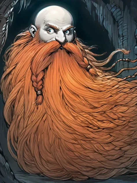 by amano yoshitaka, <lora:amano_yoshitaka_xl:1.1> ,Harry_Dwarf, dwarf-like, flowing long Orange beard, braided moustache,bald, bangles, <lora:Harry_Dwarf_1.5:1>, in a dungeon ,8k, intricate detail, cinematic lighting, amazing quality, amazing shading, Detailed Illustration, wallpaper, official art, detailed eyes and face, ((masterpiece, best quality))
