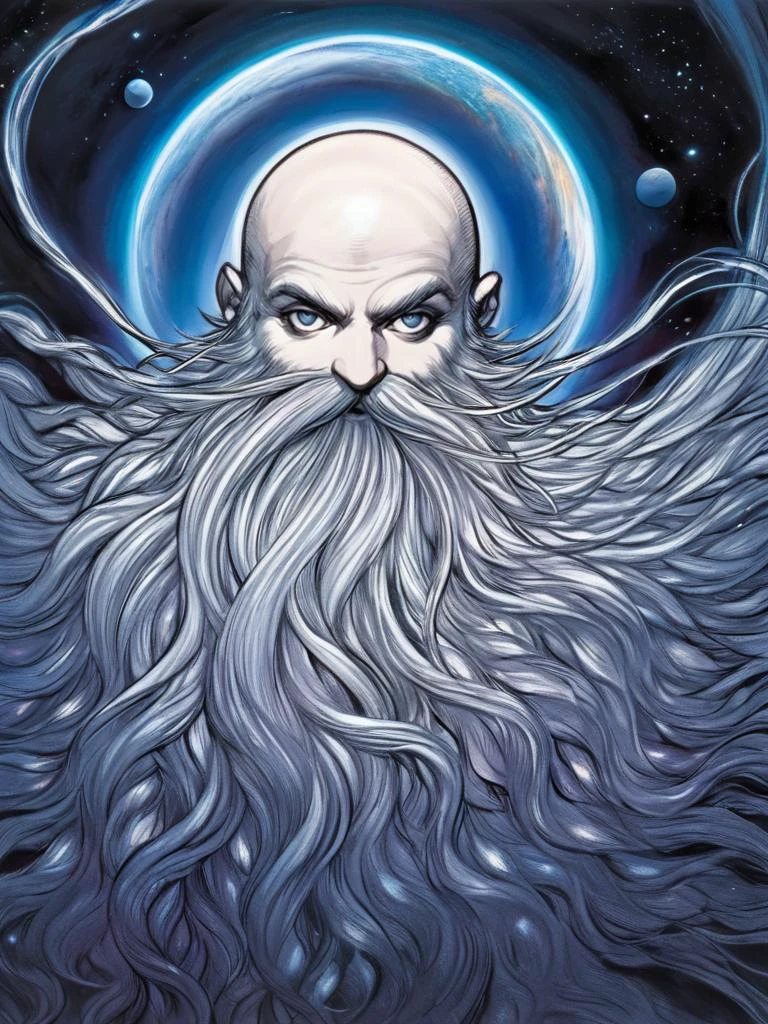 by amano yoshitaka, <lora:amano_yoshitaka_xl:1.1> ,Harry_Dwarf, dwarf-like, flowing long Vermilion beard, braided moustache,bald, bangles, <lora:Harry_Dwarf_1.5:0.8>, rocky planet background, galaxy in sky ,8k, intricate detail, cinematic lighting, amazing quality, amazing shading, Detailed Illustration, wallpaper, official art, detailed eyes and face, ((masterpiece, best quality))