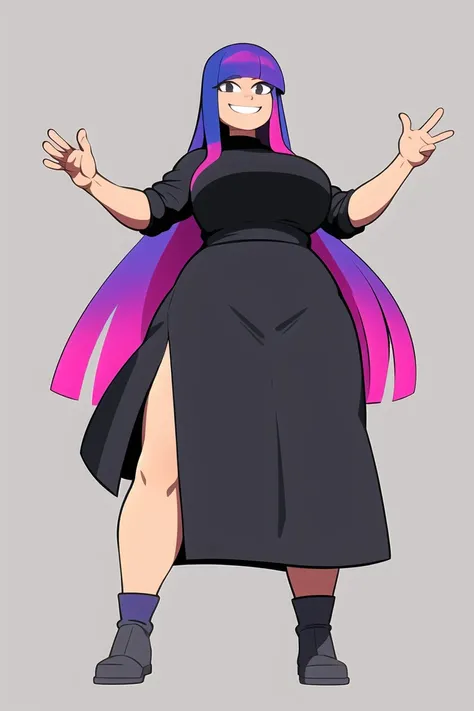 <lora:MikoKubota:1>, standing,  solo, solo focus, (photorealistic:0.7), detailed, looking at viewer, multicolored hair,  long hair, 1girl,  masterpiece, high quality, plain background, (smiling:0.7), happy, joy, (thicc:0.5)