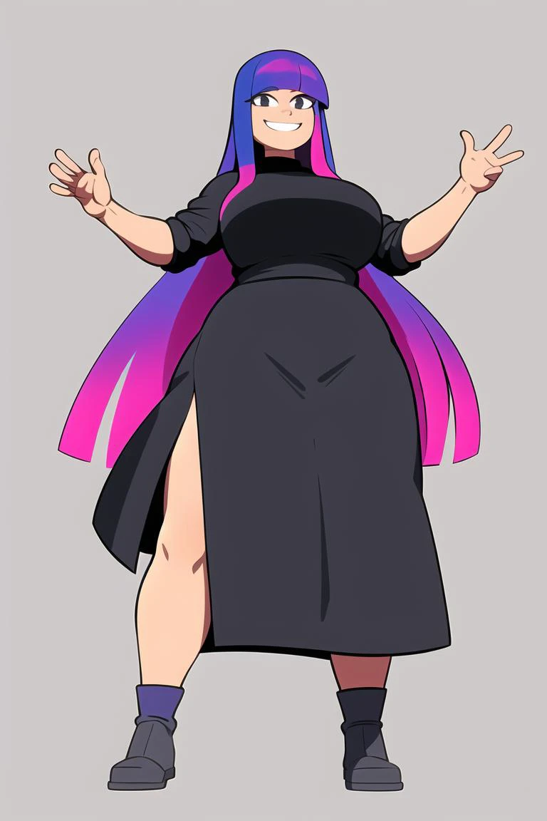 <lora:MikoKubota:1>, standing, solo, solo focus, (photorealistic:0.7), detailed, looking at viewer, multicolored hair, long hair, 1girl, masterpiece, high quality, plain background, (smiling:0.7), happy, joy, (thicc:0.5)