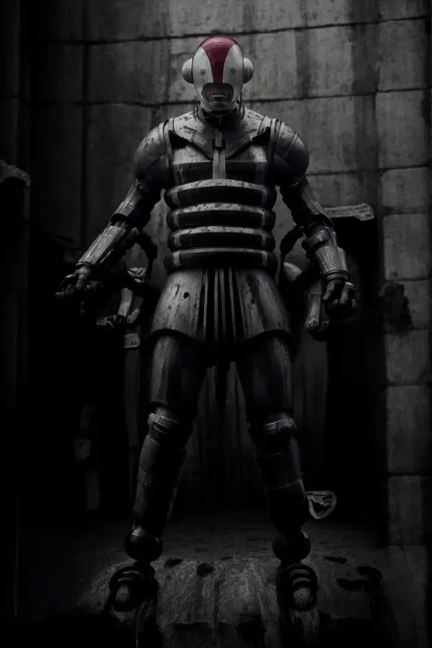 masterpiece, best quality, parody, (helmet:1.1), mechanical arms, rain, monochrome, greyscale, weapon <lora:pluto_north 2-000016:0.8> <lora:monochrome-000014:0.55>, masterpiece, best quality,