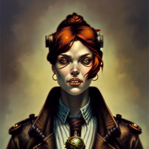 Closeup portrait shot of a steampunk detective in a scenic cyberpunk mystery environment newhorrorfantasy_style
