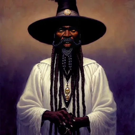 portrait of an old voodoo witch doctor old-fashioned suit, long beard (newhorrorfantasy_style: 1.3)