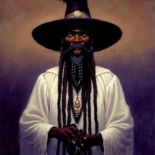 portrait of an old voodoo witch doctor old-fashioned suit, long beard (newhorrorfantasy_style: 1.3)