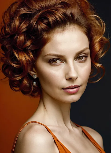 portrait of sks woman by Flora Borsi, style by Flora Borsi, bold, bright colours, orange Mohawk haircut, ((Flora Borsi)), <lora:locon_ashleyjudd_v1_from_v1_64_32:1.25>