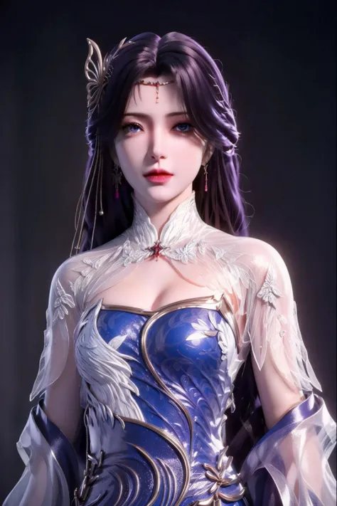 masterpiece, best quality, 8k, cinematic light, ultra high res, 1girl, purple dress, standing, upper body, <lora:yunxi_03:1>
