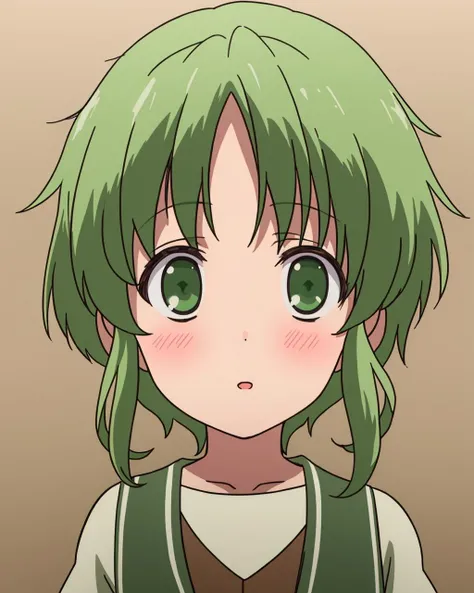 ((masterpiece)), (( best quality)), 1girl, solo, green hair, green eyes, short hair, open_mouth, blush, <lora:Tiatto-lion8bit-noreg:0.7>,