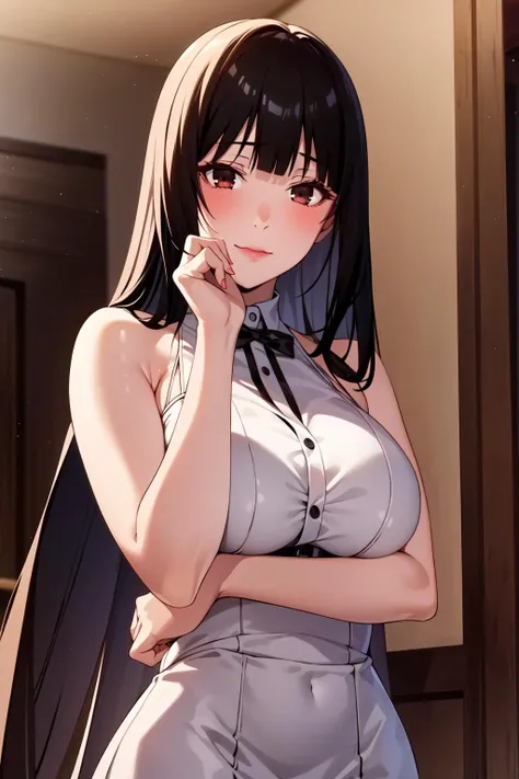 masterpiece, best quality, 1girl, solo, jabami yumeko, black hair, long hair, blunt bangs, white dress, night, <lora:Kizuki - Kakegurui Jabami Yumeko LoRA:0.5>