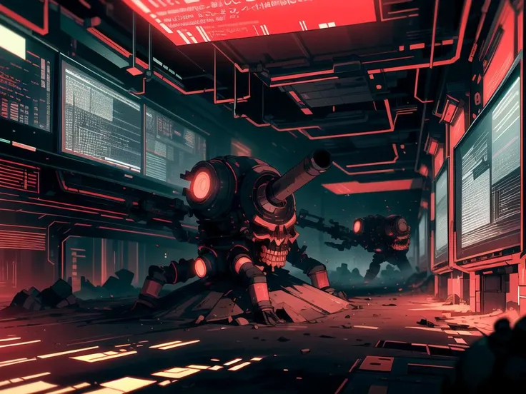 masterpiece, best quality,
war , abandoned battlefield, dessert, bunkers , skulls, tombstones, turrets ,
<lora:MalwareTech-22:0.8>, matwaretech , scifi, cyberpunk, pixelated, malware glitch, red hues ,