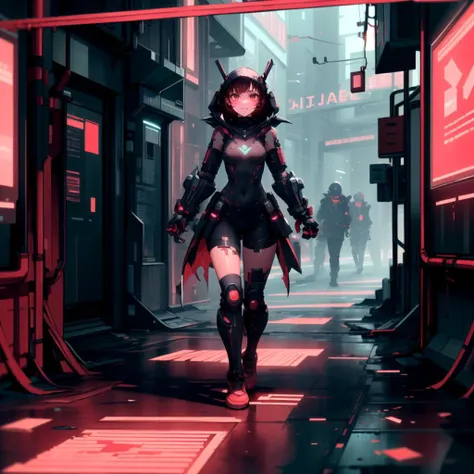 masterpiece, best quality, 
1girl,  walking in an alley, carnival,
  <lora:BloodMagic-20:0.3> <lora:MalwareTech-22:0.8>, matwaretech , scifi, cyberpunk, pixelated, malware glitch, red hues ,