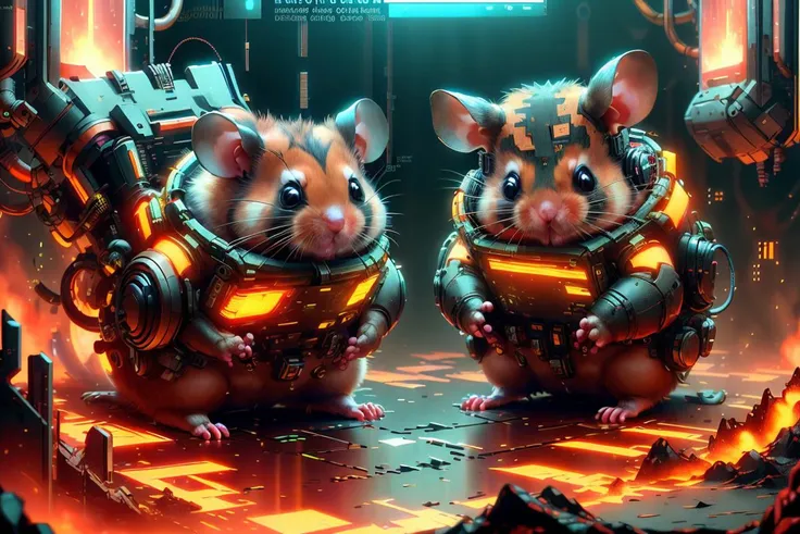 (hamsters,:1.2) , in cyberspace ,  <lora:MalwareTech-22:0.8> matwaretech  , scifi, cyberpunk, pixelated, malware glitch,     <lora:ExoMagmaTech-20:0.8> exomagmatech, scifi, lava made, translucent ,