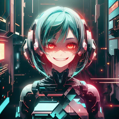 <lora:MalwareTech-22:1> matwaretech , scifi, pixelated, malware glitch, <lora:NodesTech-20:0.8> NodesTech, data-space, holographic, <lora:DreadTech-20:0.3> dreadtech , disturbing,
,closeup, seductive smile, best quality, bob cut, red eyes, green hair,multicolored hair, aqua hair, 1girl, standing in an alleyway , full body,